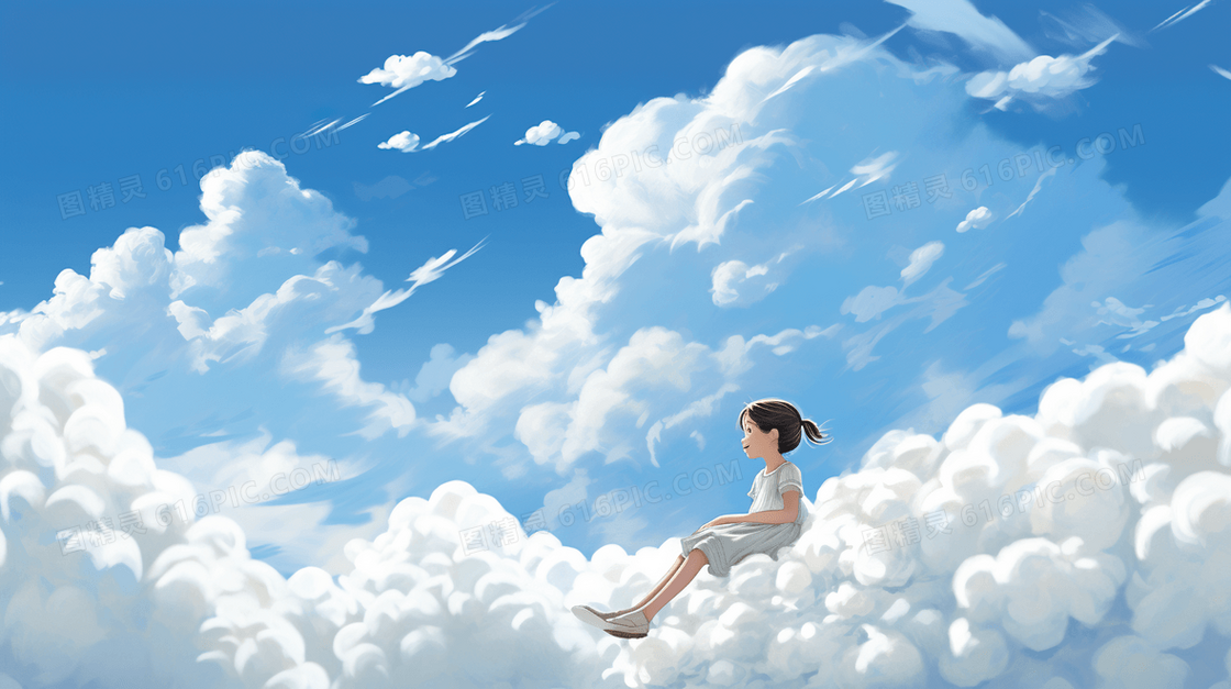坐在云端的少女插画