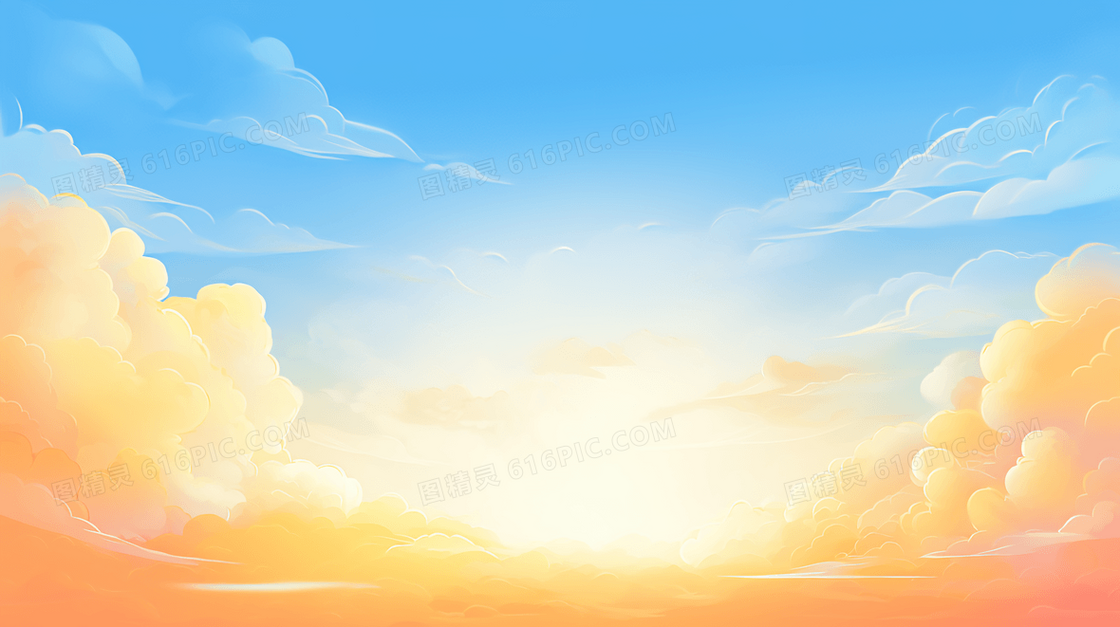 蓝色天空上的橘色云朵插图