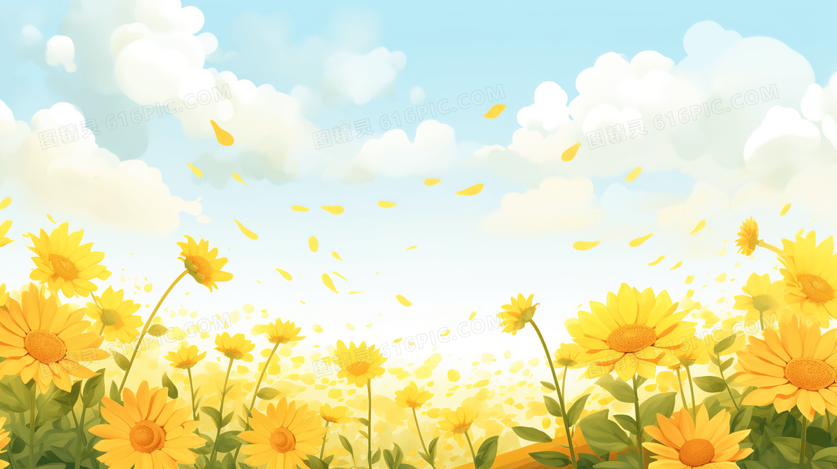 阳光下盛开的向日葵花海插画