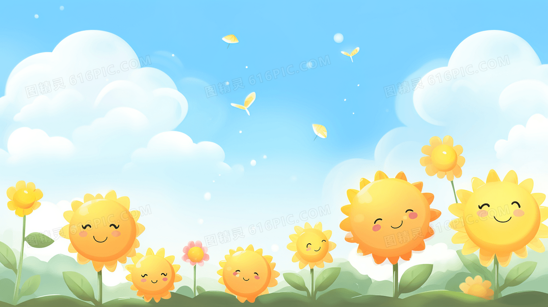 阳光下盛开的向日葵花海插画