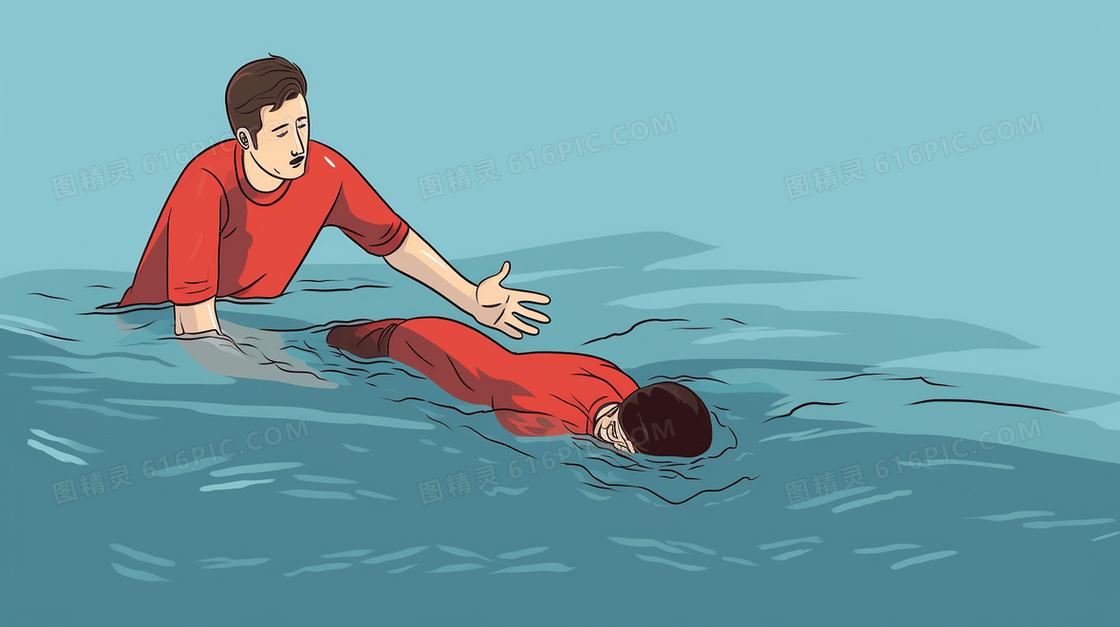 溺水急救安全救援插画