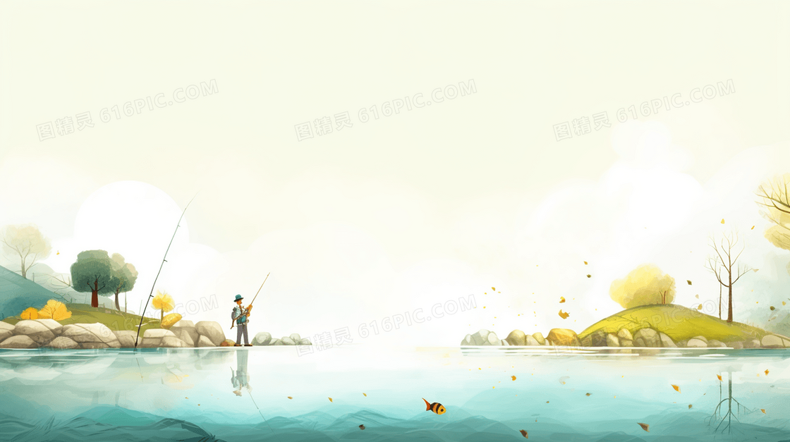 唯美夏日休闲垂钓插画