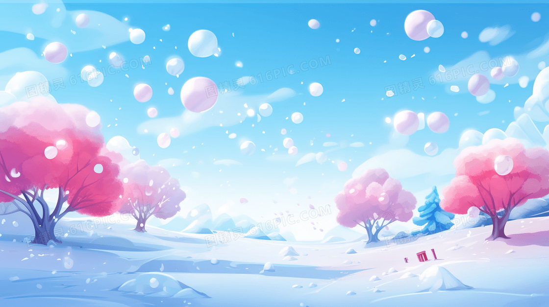 白色冬季下着大雪的户外风景插画