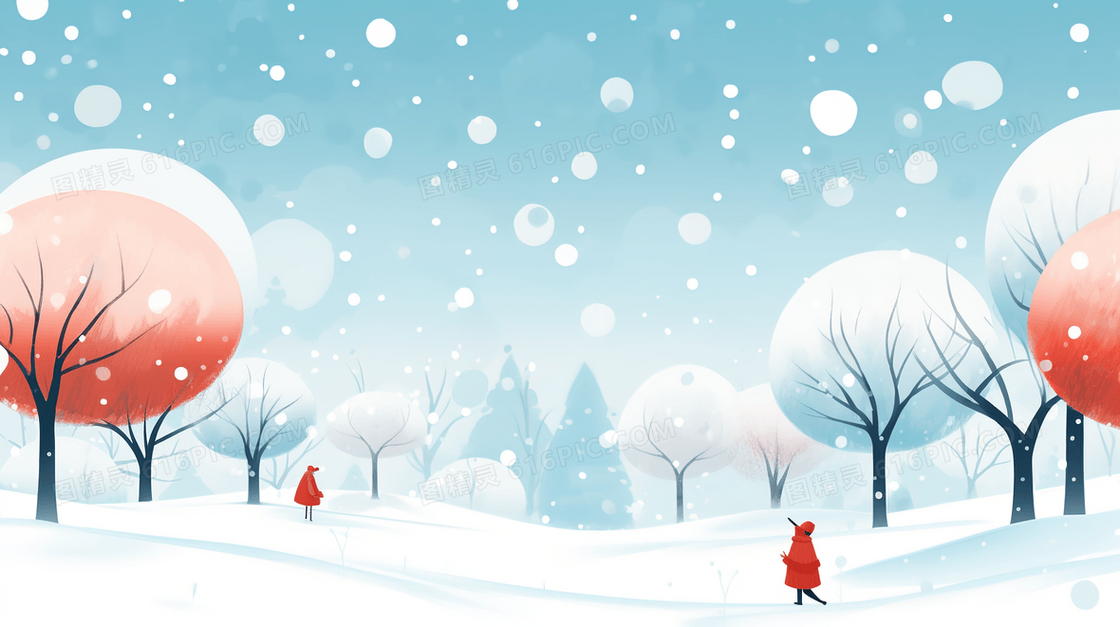 白色冬季下着大雪的户外风景插画