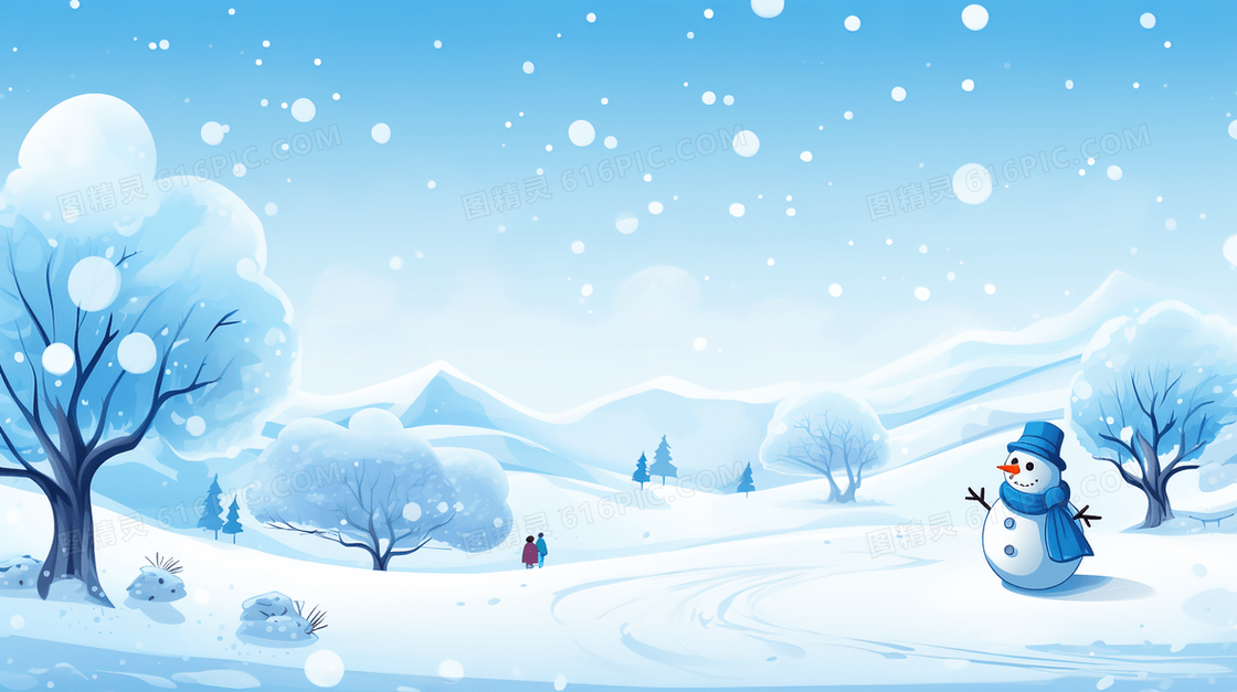 白色冬季下着大雪的户外风景插画