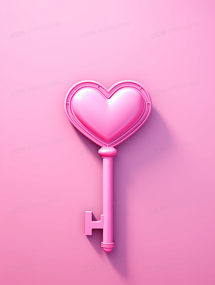 粉色3D立体可爱卡通爱心钥匙插画