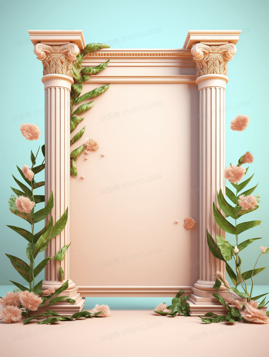 粉色七夕情人节3D立体相框插画