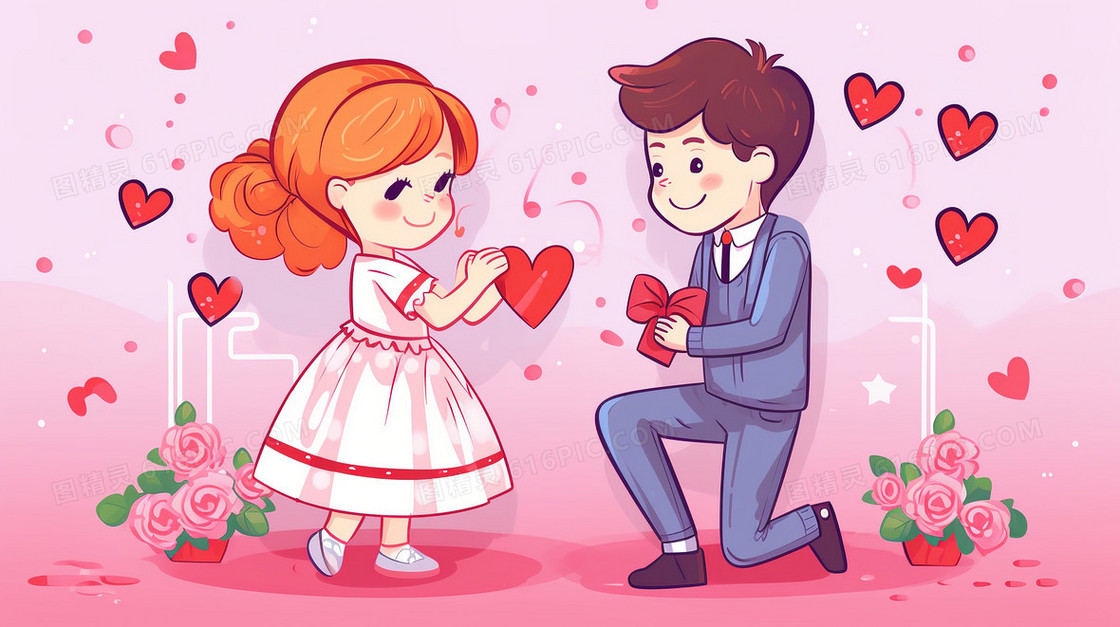 可爱卡通Q版情侣求婚表白手账风插画