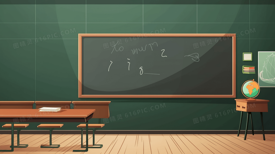 学校教室卡通场景教学楼教育插画