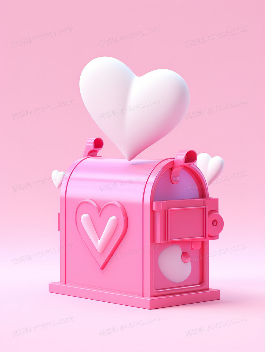 爱心信箱3D模型插画