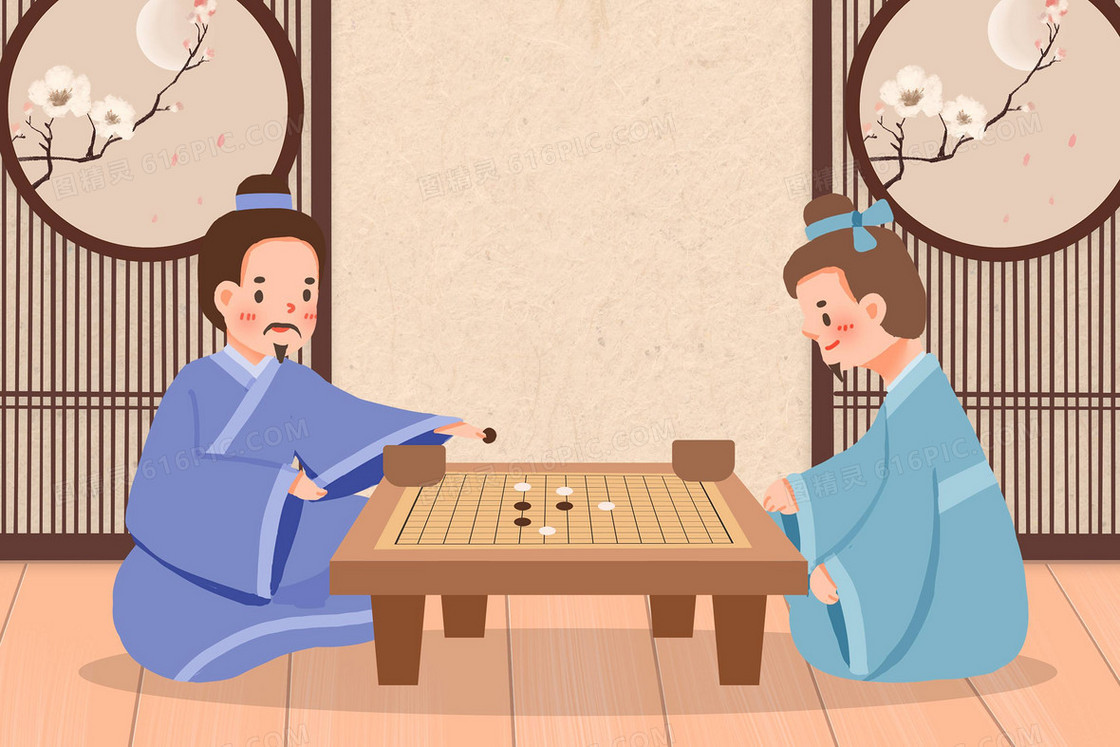 中国风复古围棋国学国粹插画