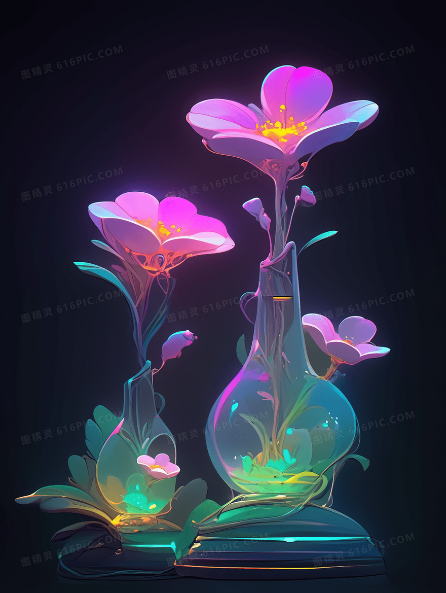 幻想梦幻发光的花朵插画