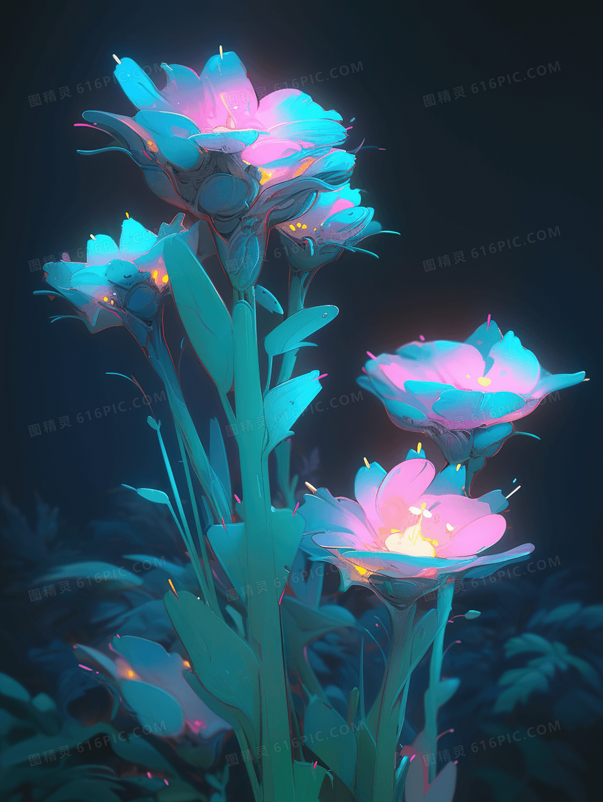 幻想梦幻发光的花朵插画