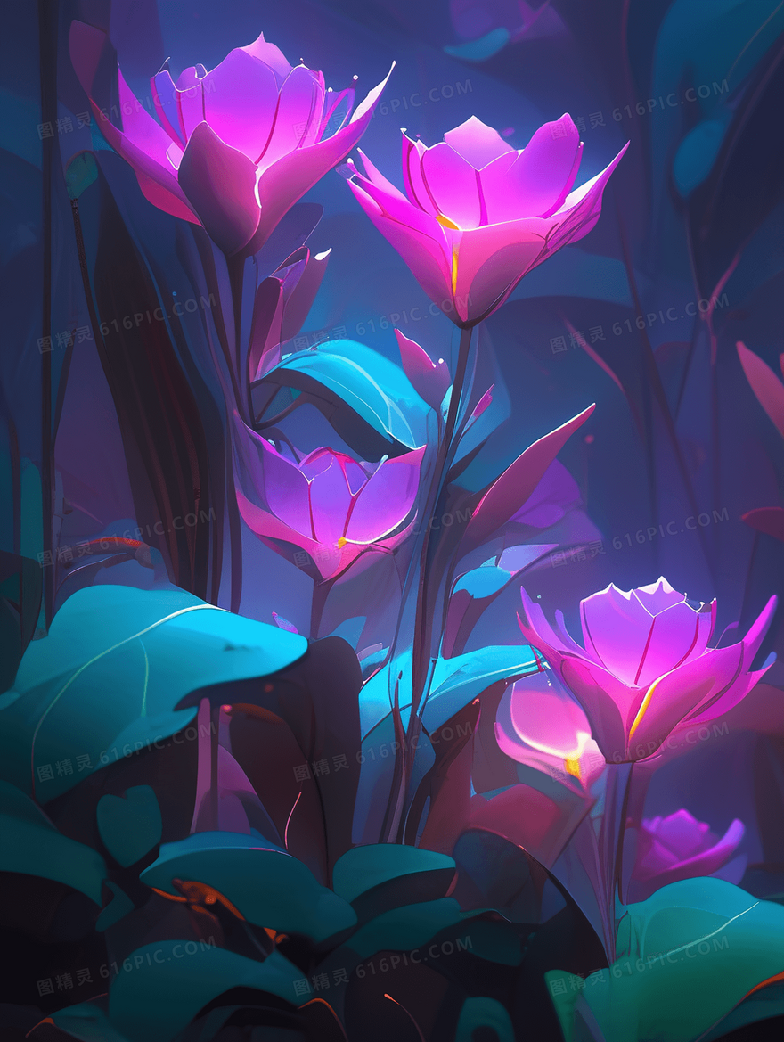 幻想梦幻发光的花朵插画