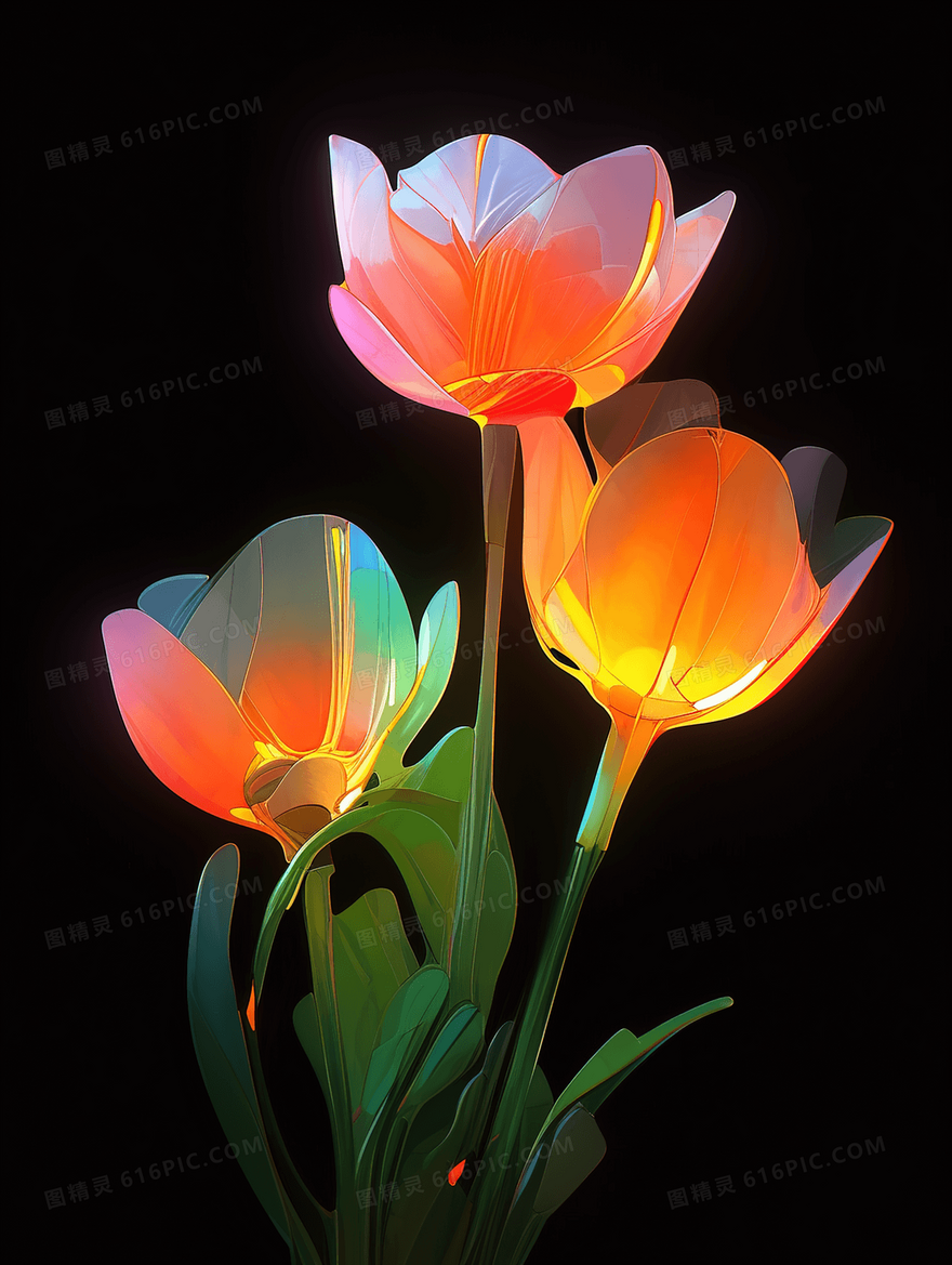 幻想梦幻发光的花朵插画