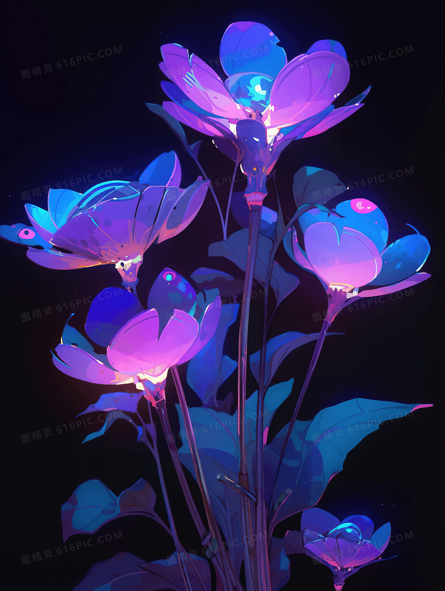 幻想梦幻发光的花朵插画