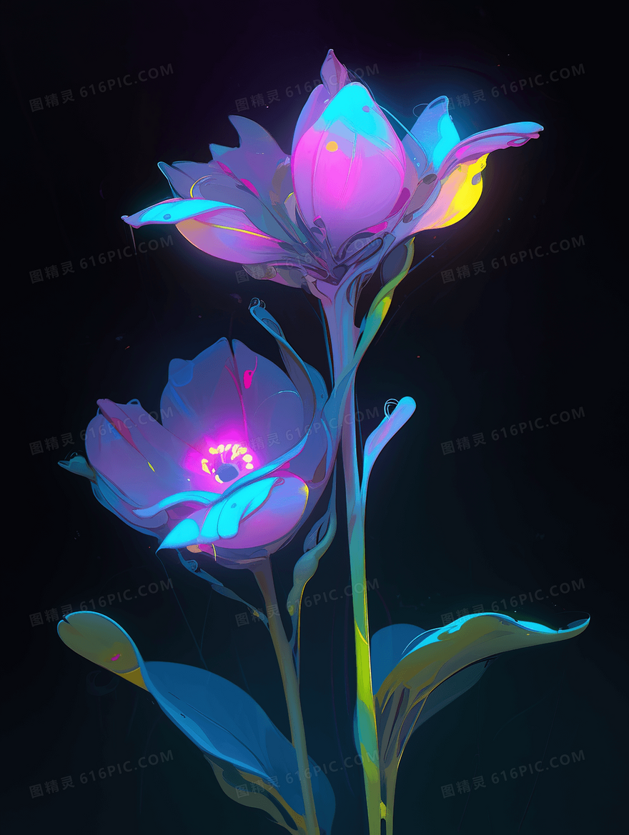 幻想梦幻发光的花朵插画