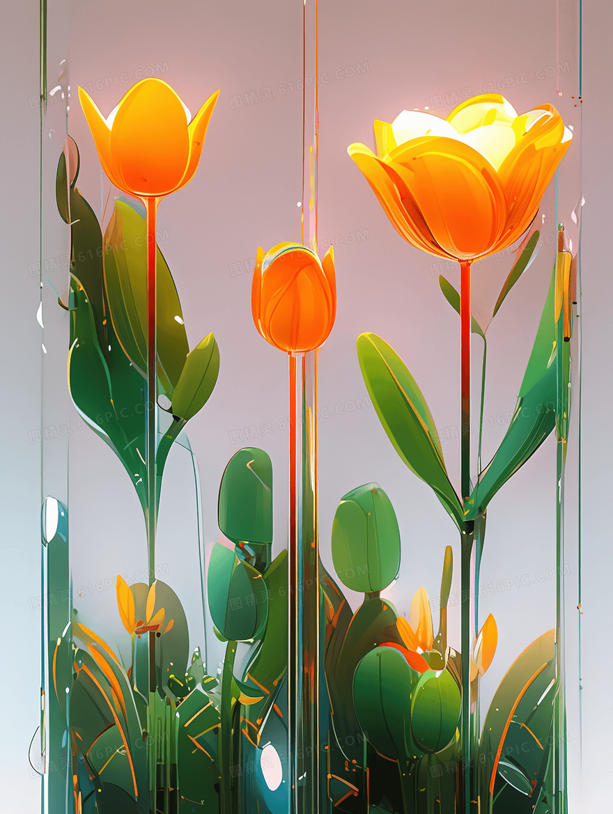 幻想梦幻发光的花朵插画