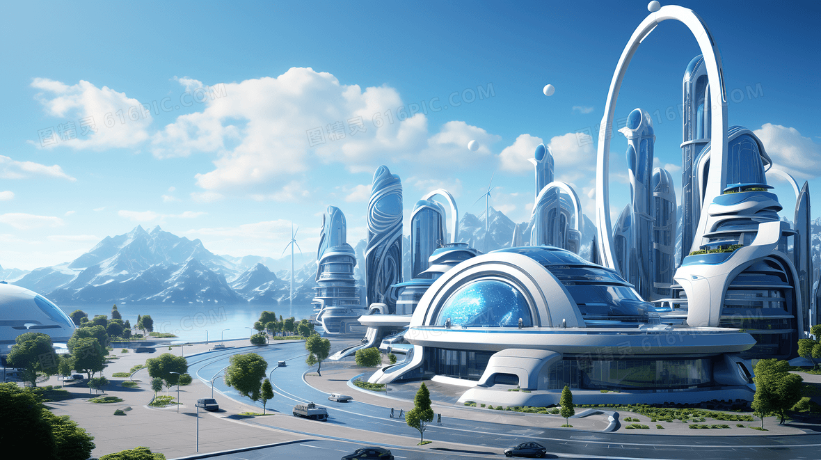 未来城市建筑科技场景插画