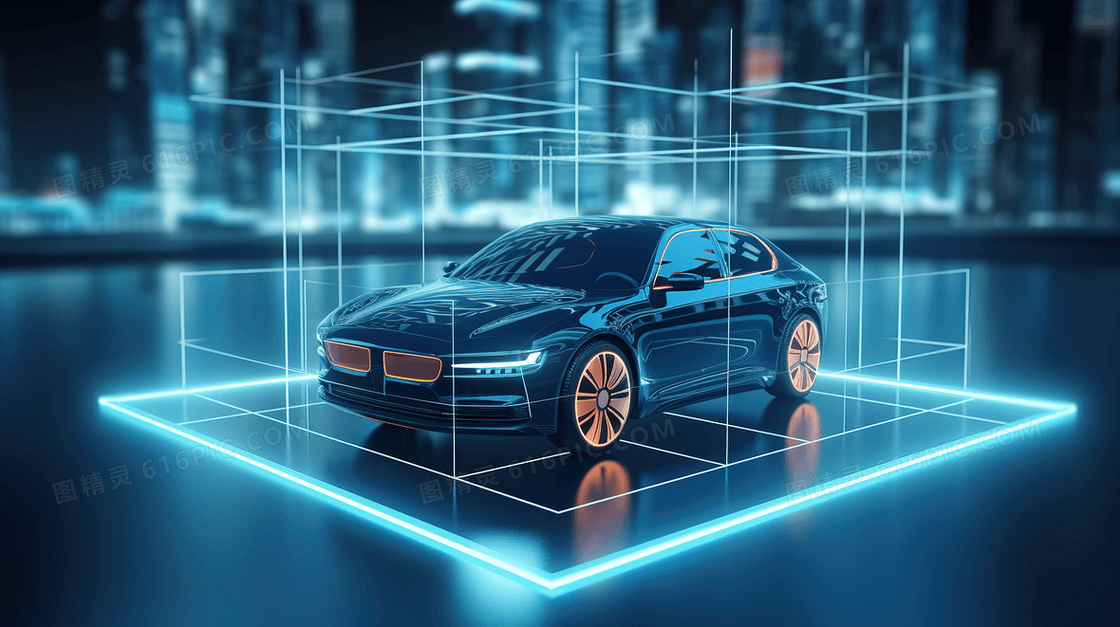 蓝色科技感未来城市智能汽车无人驾驶创意图片