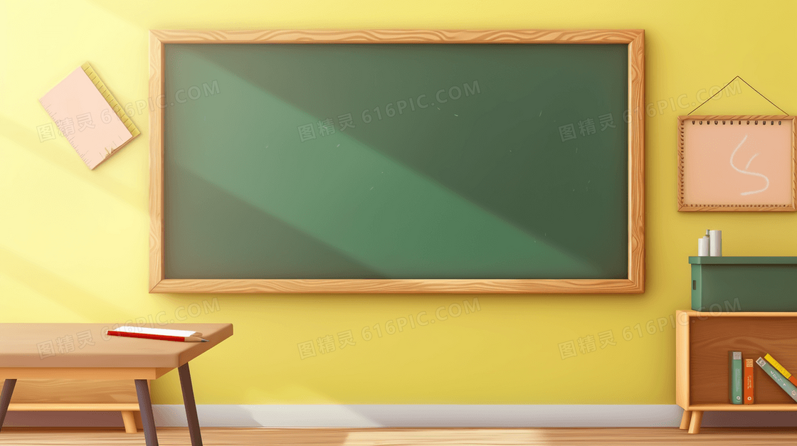 开学季学校教室里的黑板插画