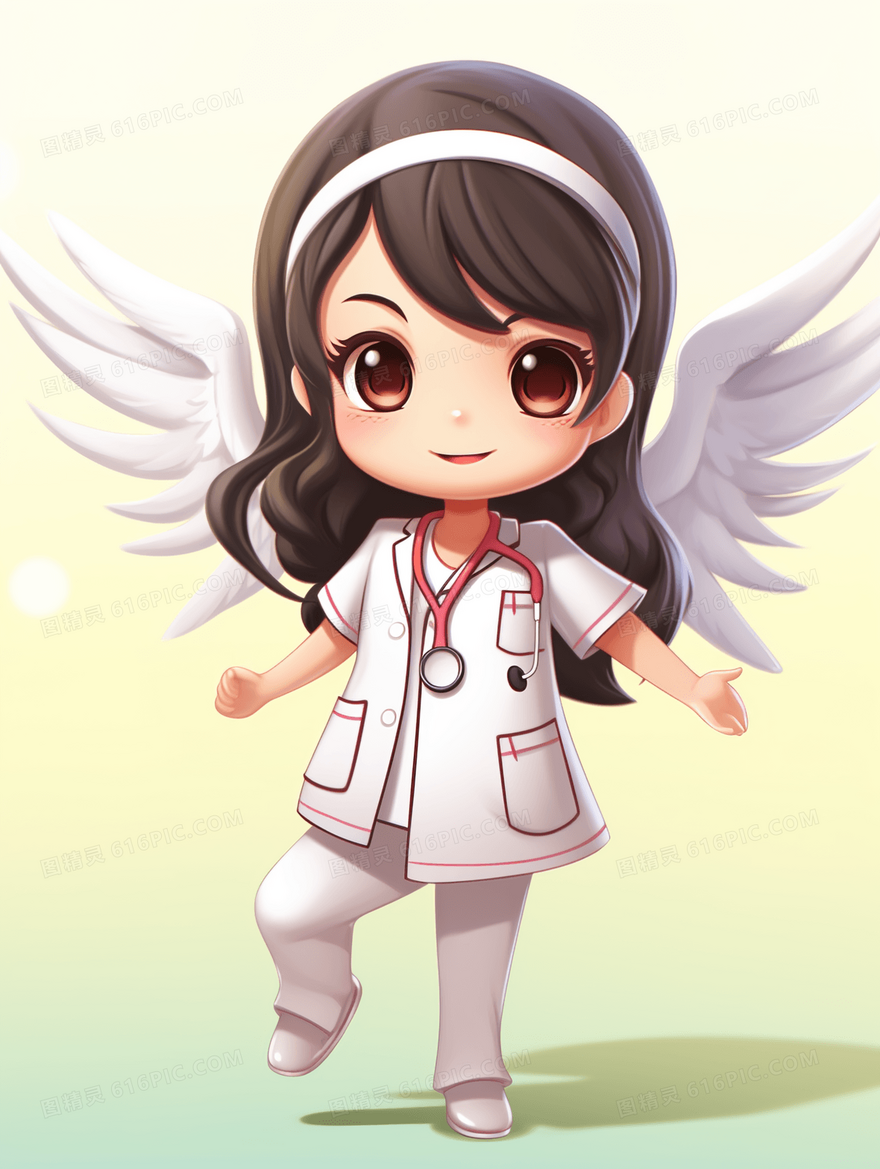 可爱Q版带翅膀的白衣天使医护人员插画