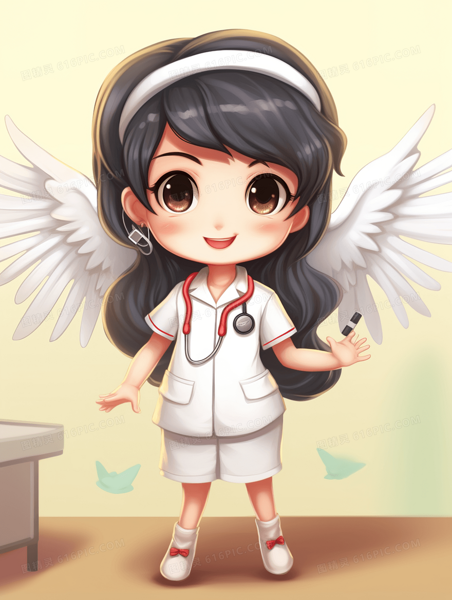 可爱Q版带翅膀的白衣天使医护人员插画