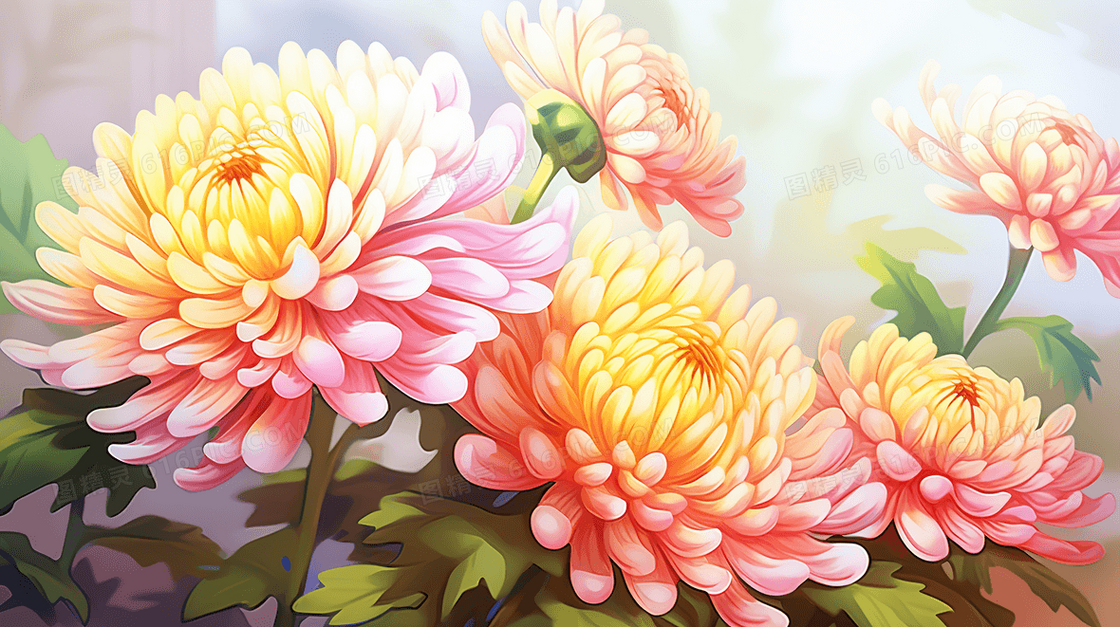 中国风菊花特写插画