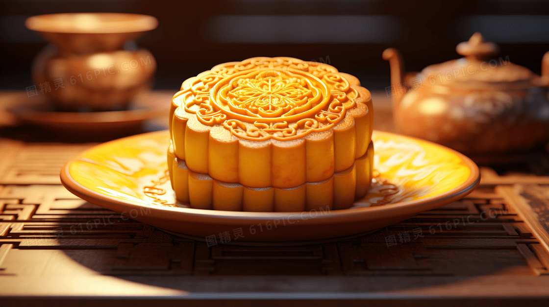 中秋节月饼传统美食写实插画