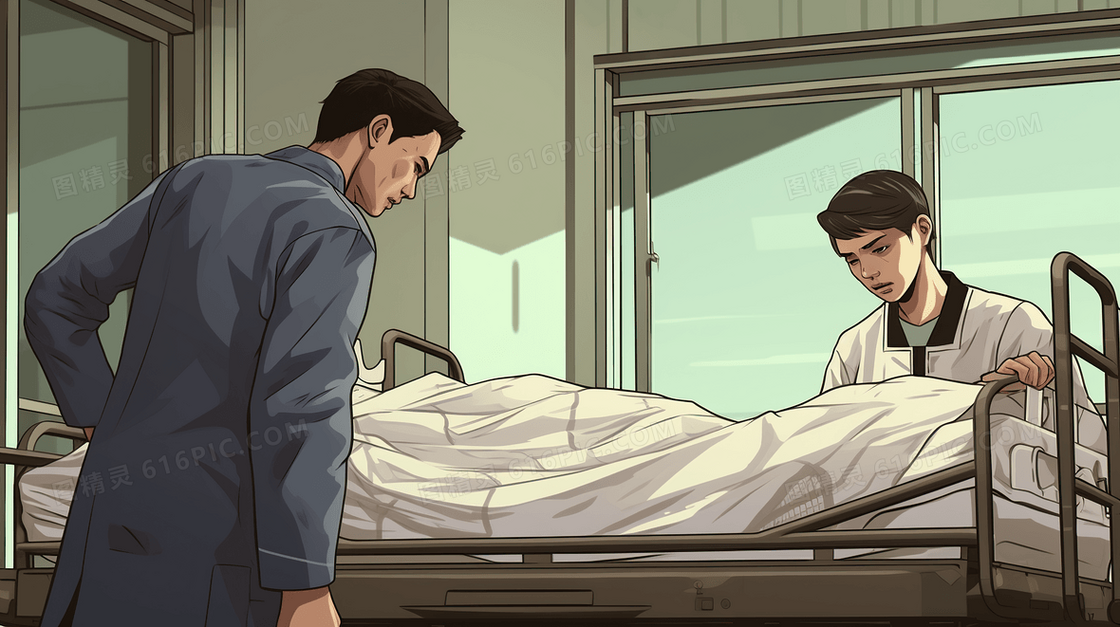 医院亲属陪护病床场景插画