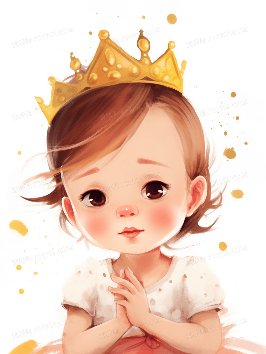 戴皇冠的小女孩插画