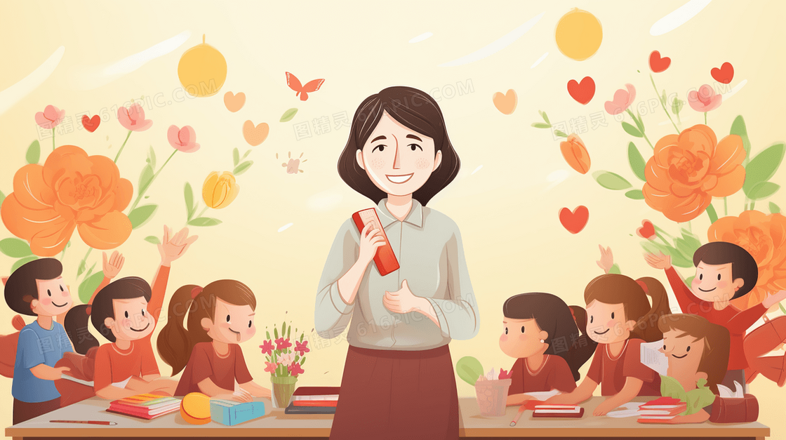 教师节上课的女教师插画