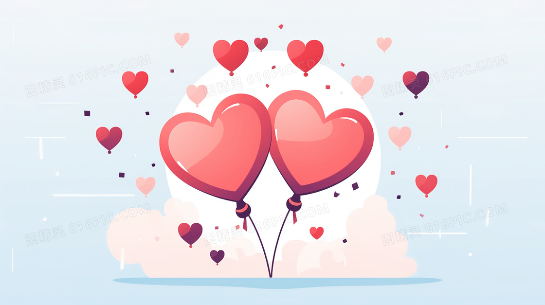 粉色心形可爱情人节心形气球图标插画