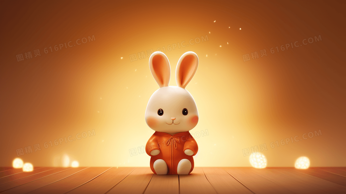 中秋节灯光下的小白兔可爱插画