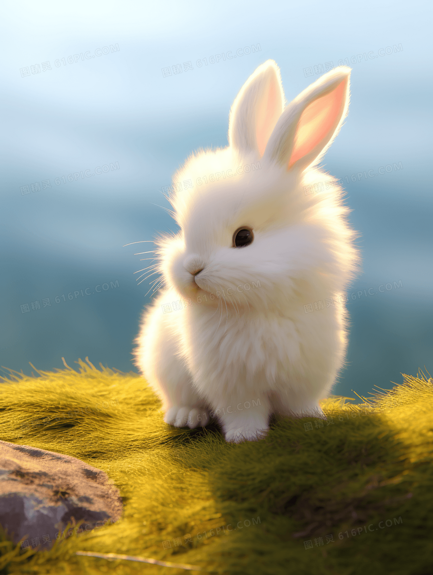 写实逼真草地上的小白兔可爱插画