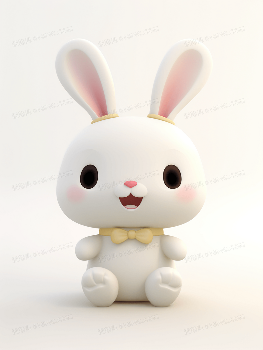 3D立体可爱卡通小白兔动物插画