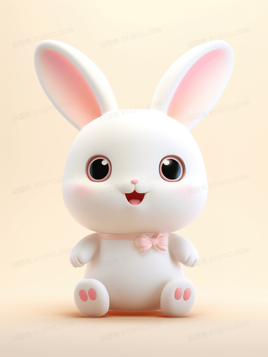 3D立体可爱卡通小白兔动物插画