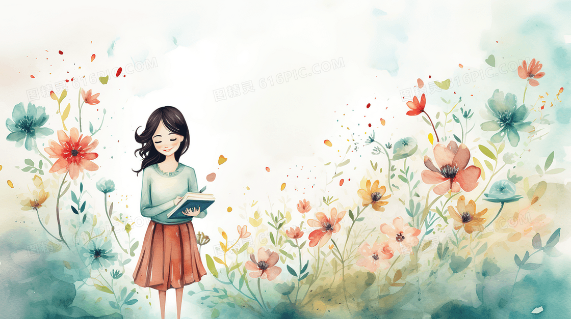 水彩花卉感恩教师节创意插画