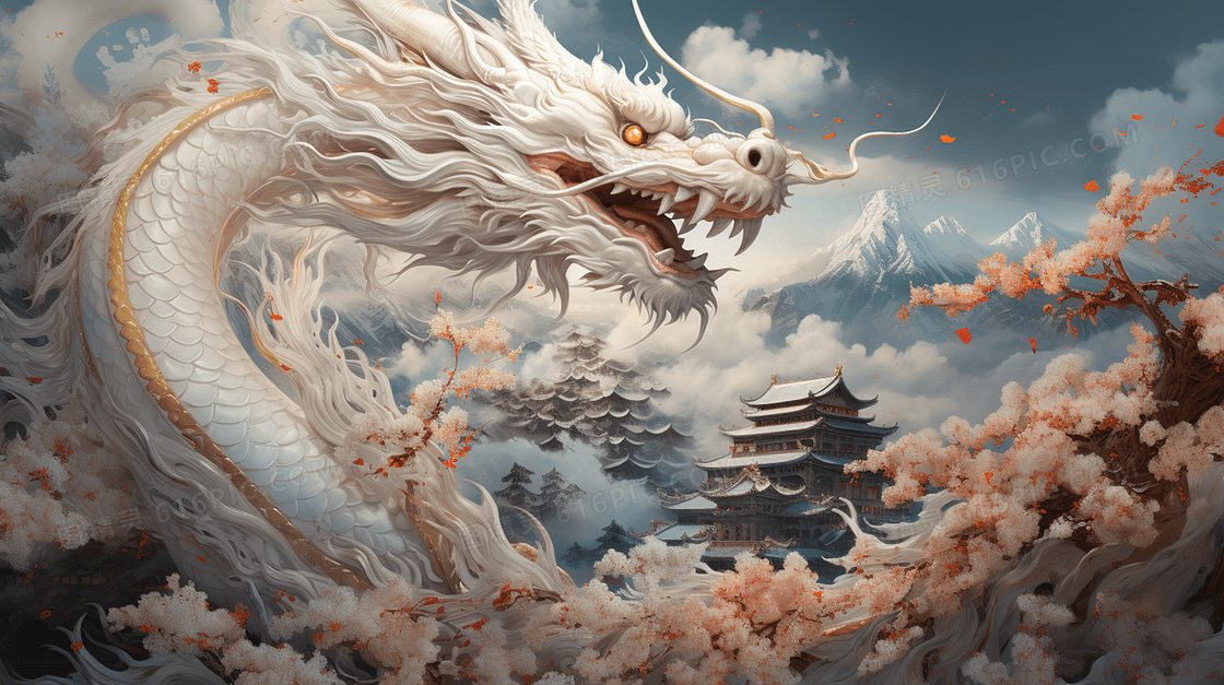 神话传说中的神龙创意插画
