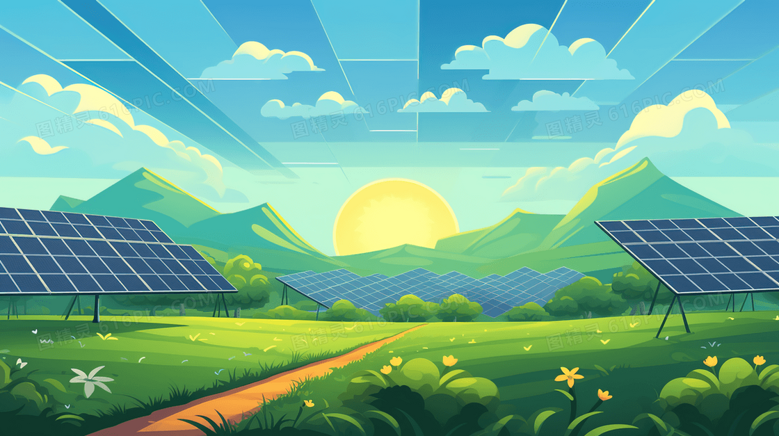 绿色新能源太阳能发电电池板插画