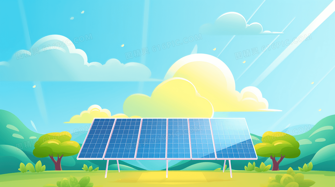 绿色新能源太阳能发电电池板插画