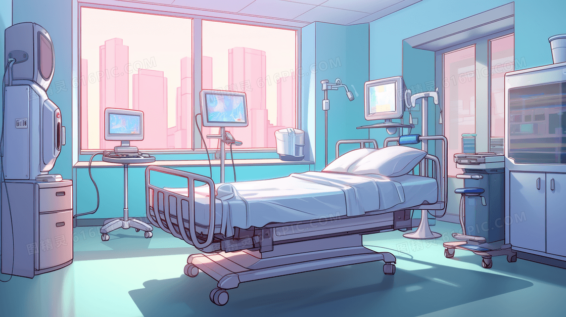 医院里明亮整洁的独立病房插画