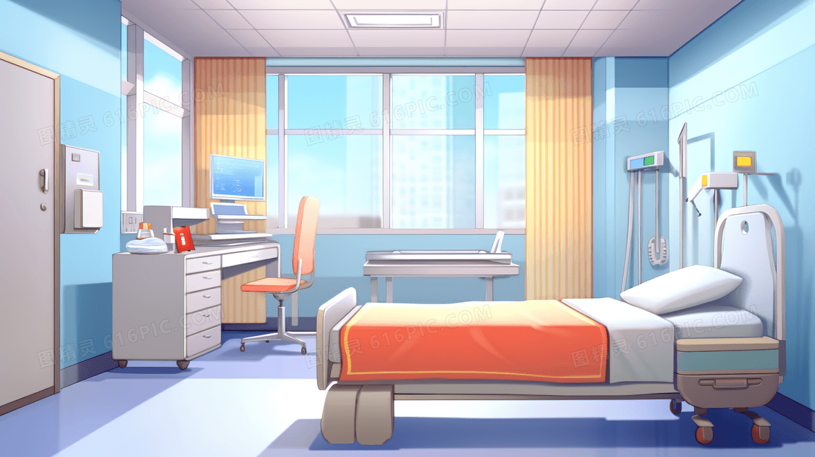 医院里明亮整洁的独立病房插画背景图片
