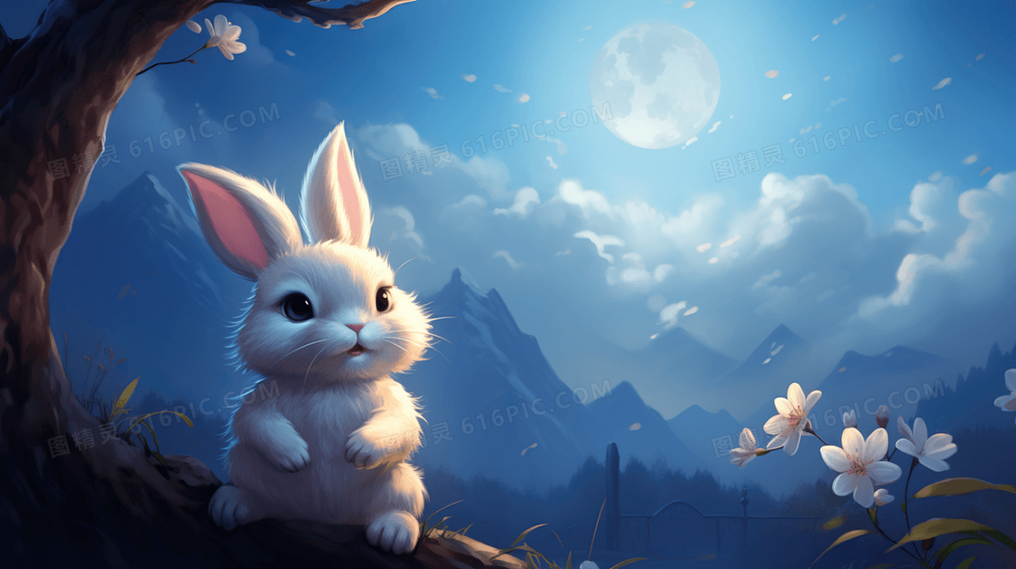 中秋节可爱兔子场景插画