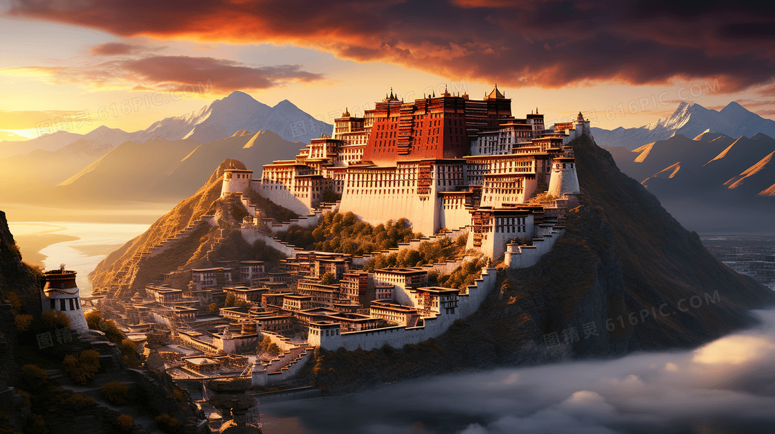 中国著名景点西藏布达拉宫美景概念图