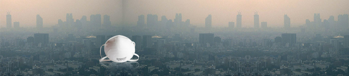 现代城市防雾霾口罩背景banner