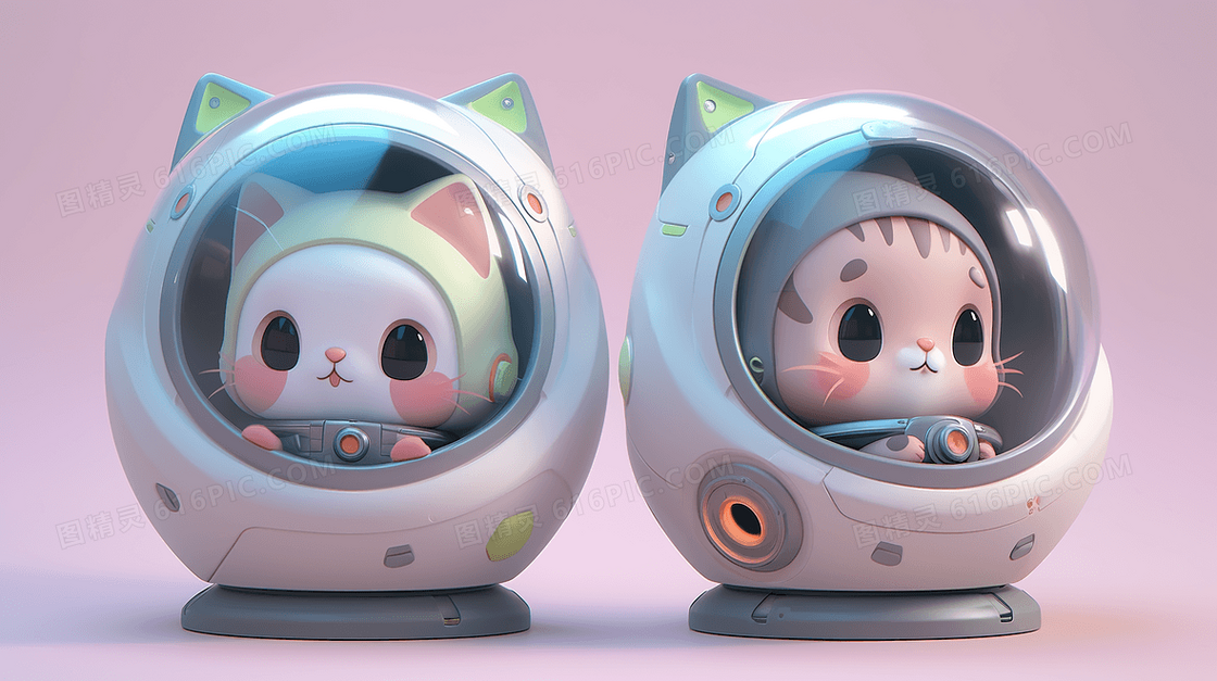 穿着宇航服的可爱猫咪创意插画