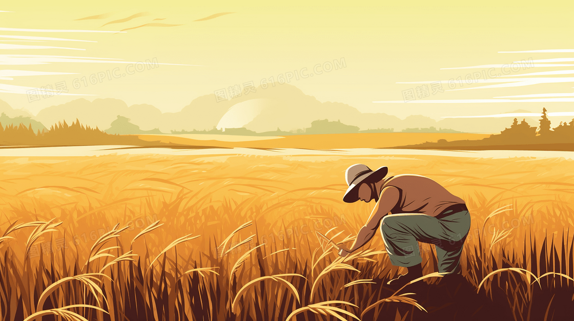 节约粮食农民在田里插秧场景插画