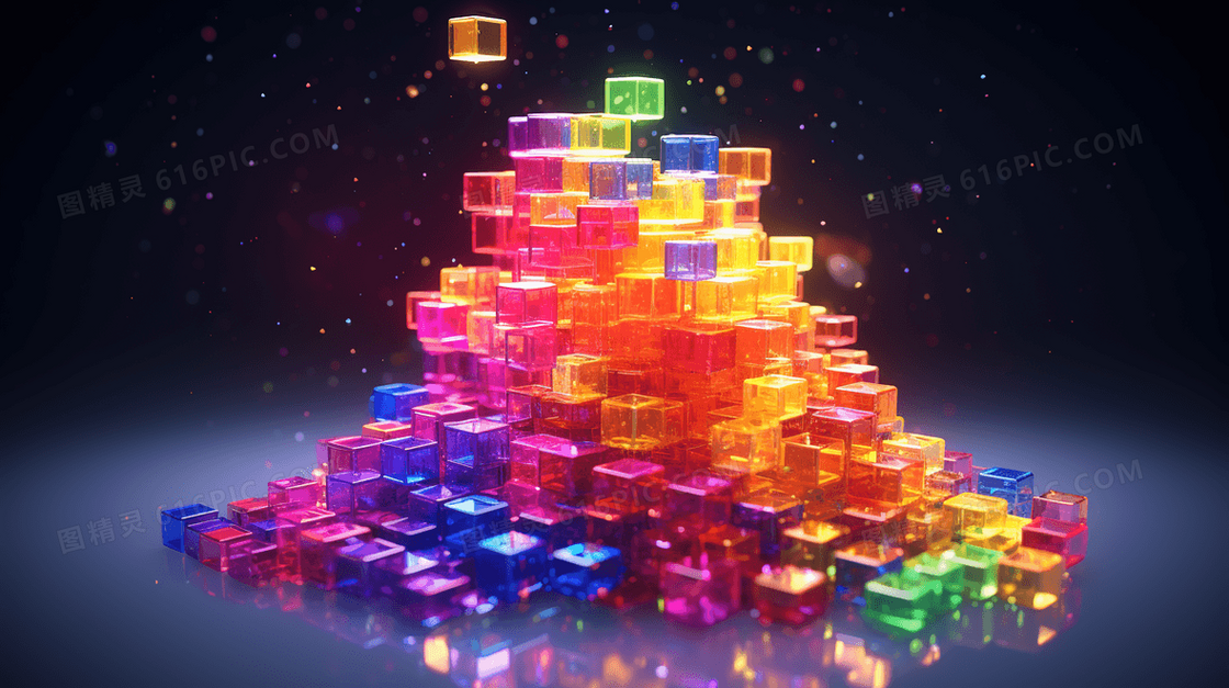 3D立体彩色透明方块堆积写实插画