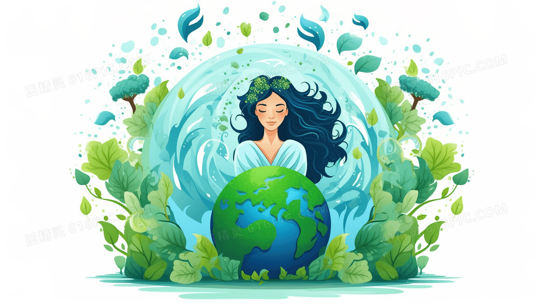 环保主题绿色地球人类生态保护简约插画